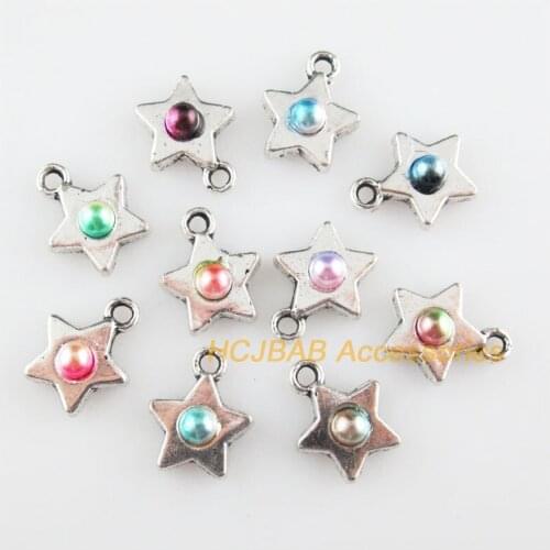 20 New Star Charms Mixed Acrylic Beads Pendants Tibetan Silver Tone 11x14mm