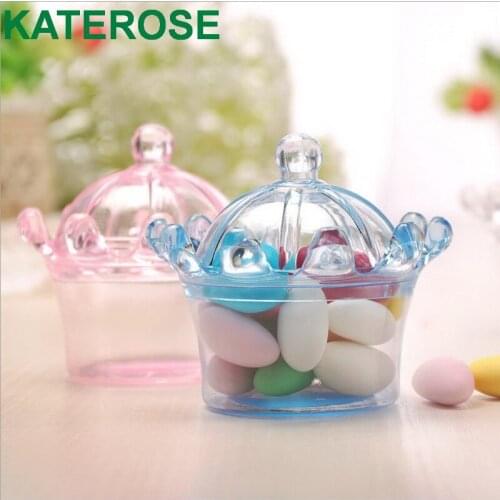 24PCS Food Grade Plastic Crown Candy Box Baby Shower Favors Birthday Gift Packing Box Wedding Party Giveaways