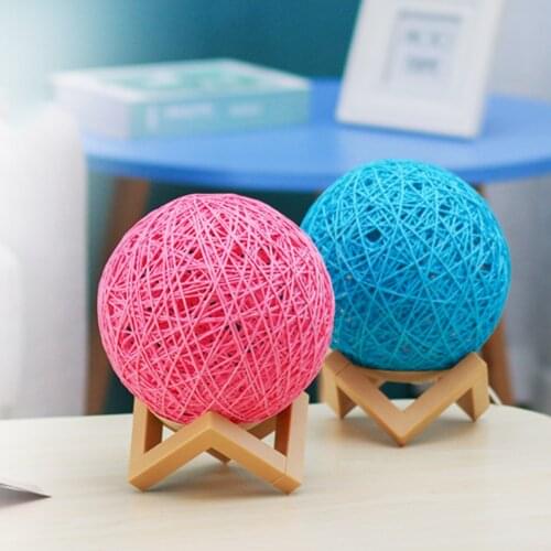 3W USB Moon Table Lamp Wooden Lampshade Dimmable for Bedroom Wedding Decoration Night Side Moonlight