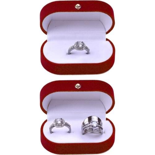 32CE Luxurious Velvet Oval Shape Red Ring Wedding Jewelry Box for Engagement Proposal
