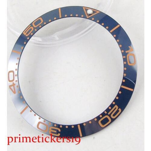 38mm blue watch bezel ring insert with luminous marks fit automatic movement mens watch