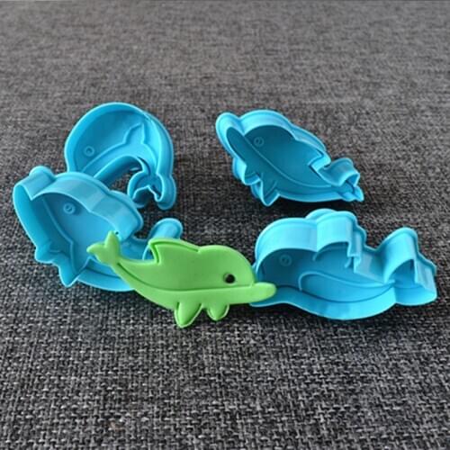 3D Biscuit Cute Dolphin Food Safed Graded Plastic Mold Biscuit Stamp Pastry Mould Sugarcraft Tool