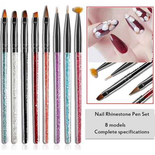 8-piece Nail Set, Crystal Rhinestone Pen Holder, Draw Line Pen, Phototherapy Pen, Fan-shaped Pen Series, Gel Polished Nail Tools
