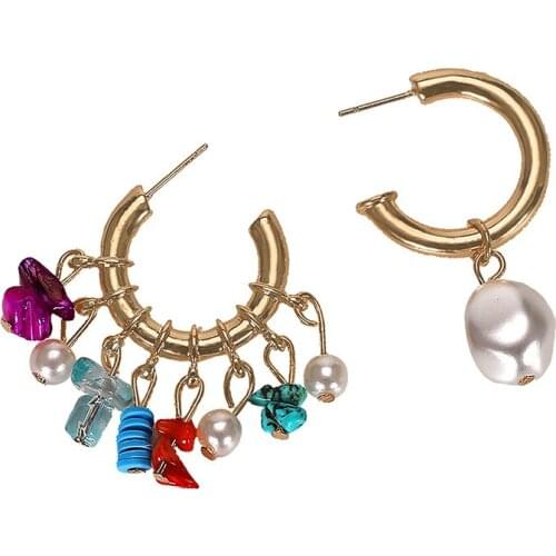 Women Asymmetry Colorful Stone Faux Pearl Dropping EarringsAM0611
