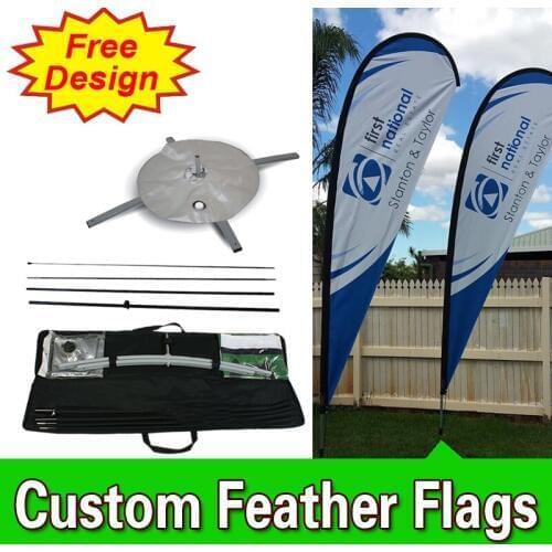 Free Design Free Shipping Double Sided Cross Base Teardrop Flag Signs Advertising Promotional Feather Banners Beach Flag