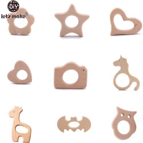 Lets Make 1PC Baby Teether Animal Wood Rings Elephant Camera Heart BPA Free Wooden Teether Nursing Accessorie Teething Toys