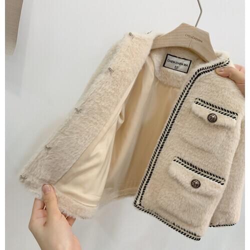 Childrens clothes Baby girls woollen small fragrance wind coat