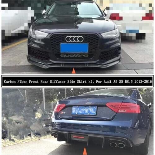 For Audi A5 S5 B8.5 2012-2016 Carbon Fiber Front Rear Bumper Diffuser Lip Spoiler Body Side Skirt kit Exhaust Tail Throat