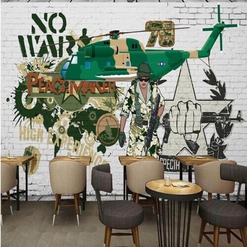 Drop Shipping Photo Wallpaper Military Helicopter Camouflage Brick Wall Fresco Internet Cafes Wallpaper Corridor Custom Mural
