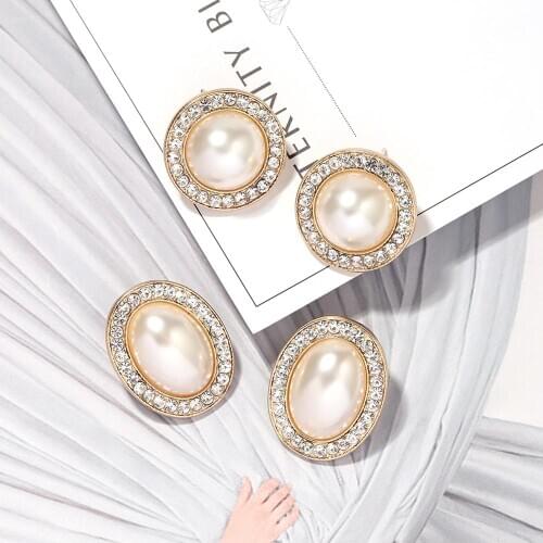Dvacaman korean Oval Simulated Pearl Stud Earrings for Women Simple CZ Crystal Geometric Pearls Earrings Jewelry Wedding Brincos
