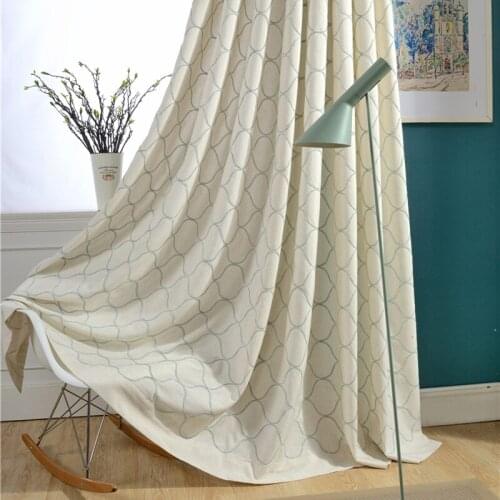 European Beige geometric Curtains for Living Room Bedroom Green Linen Window Curtain Treatments Drapes