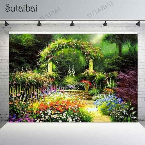 Fantasy Flower Leaves Courtyard Floral Garden Arch Photography Backgrounds Wedding Photo Backdrop Decorations Girl Backdrop
