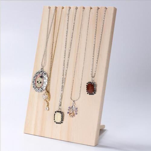 Retro Wood Necklace Display Stand Wooden Jewelry Organizer Shows Retail Shelf 9 Hooks 24.5 x 15cm
