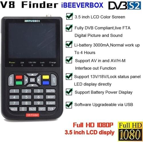 IBRAVEBOX V8 Finder HD Satellite Finder DVB S2 Digital H.264 Full 1080P FTA 3.5" LCD Built-in 3000mAh Battery Sat Finder Meter