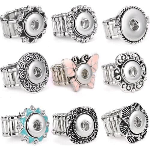 New Snap Jewelry Rings Rhinestone Crystal 12mm 18mm Snap Button Ring DIY Party Ring Mrs Win Button Rings