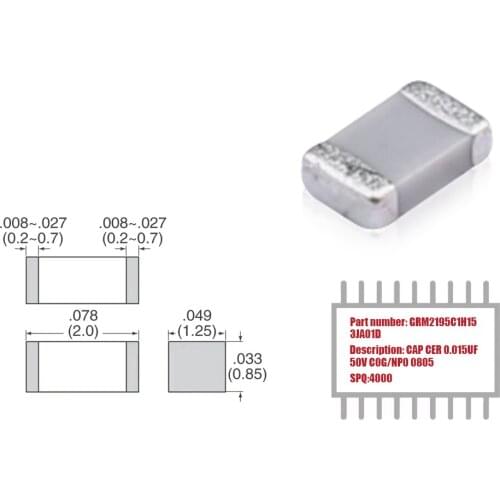 My Group Asia 4000PCS Surface Mount GRM2195C1H153JA01D 0.015uF ±5% 50V C0G, NP0 0805 (2012) Ceramic Capacitors in Stock