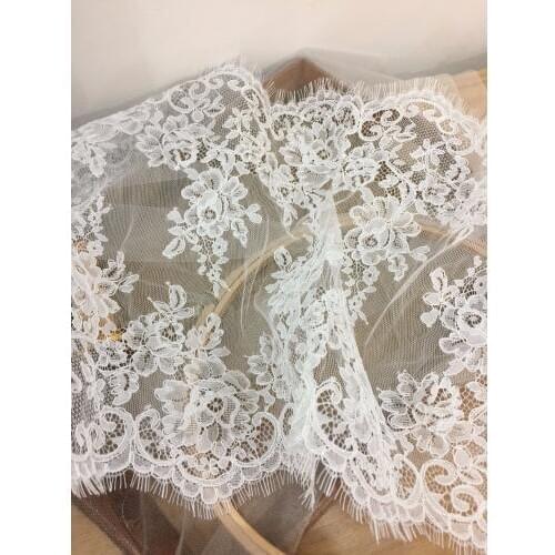 3 yards ivory French Alencon lace fabric trim 35cm wide for bridal, gowns, garters, veils DIY wedding