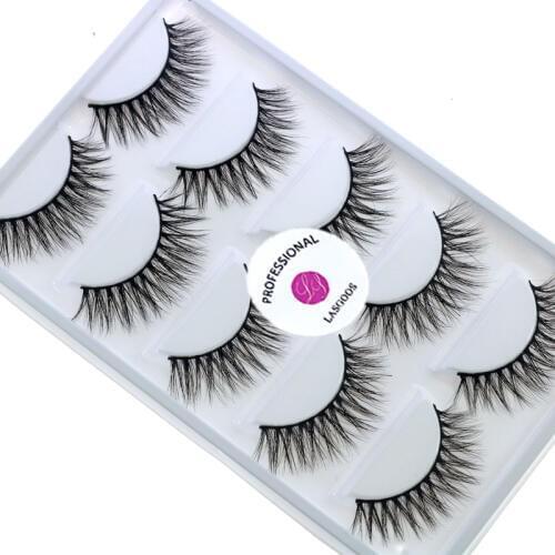 LASGOOS 5 Pairs/Lot Messy 13mm Medium Crisscross 3D Mink Hand-made False Eyelashes Lashes Extension Tools