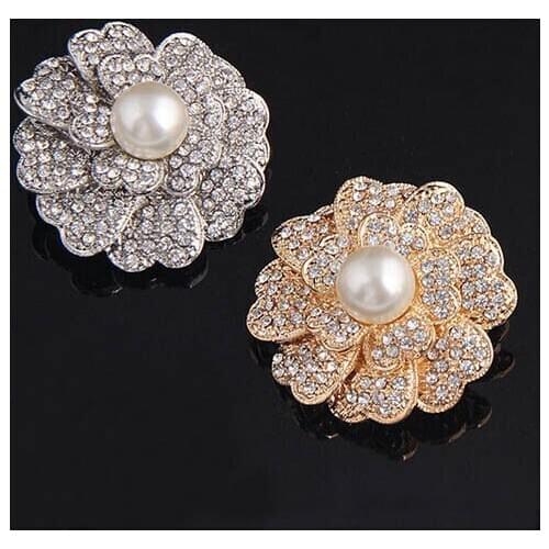 Hot Selling Retail!! Top Quality Cubic Zircon Crystals Flower Brooch Ivory Pearl Wedding Pins Brooches Women Buckle Pins