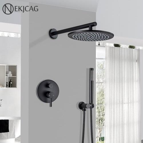Matte Black Fashion Bathroom Shower Faucet Round Rainfall Shower Head Concealed In-wall Shower Cold Hot Water Mixer Tap