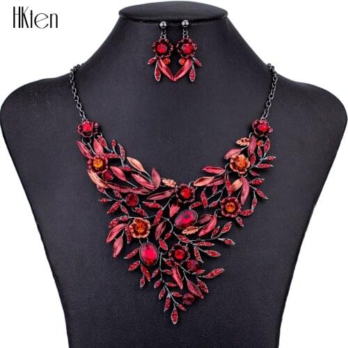 MS1504607 Fashion Jewelry Sets Hight Quality Red Necklace Sets For Women Jewelry Crystal Unique Leaves Design Christmas Gifts