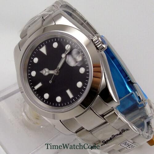 40mm Genuine Miyota 8215 NH35A Automatuc Movement Mens Watch Black Dial Sapphire Glass Date Polished Oyster Bracelet