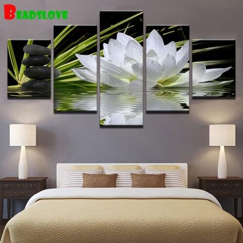 5 piece diamond painting White Lotus Stones Flowers 5d diamond embroidery Painting mosaic pictures diy handmade Crafts