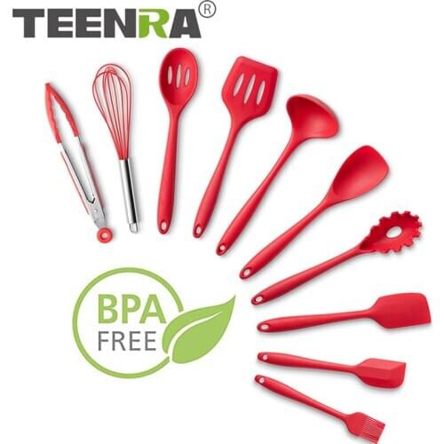 TEENRA 10Pcs Silicone Kitchenware Set Non-stick Cooking Utensils Sets Heat-resistant Kitchen Baking Tools Cooking Accessories