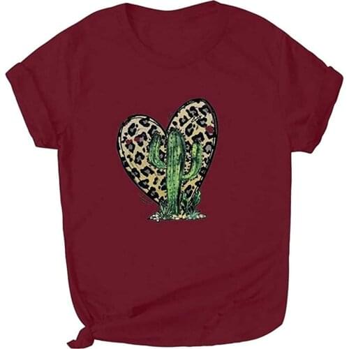 Novelty Valentines Day Shirts for Women Girls Plus Size Funny Cute Cactus Graphic T-Shirts Leopard Heart Print Tee Summer