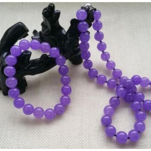 New hot Fashion Beautiful 10MM Lavender Purple Jade Necklace 20inch Bracelet