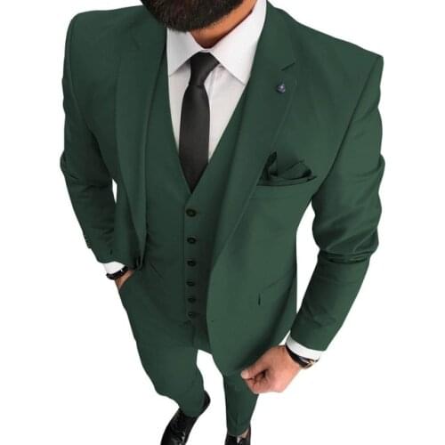 New Dark Green Mens Suit 3 Pieces Formal Business Notch Lapel Tuxedos Slim Fit Groomsmen Suit Set (Jacket+Vest+Pant)