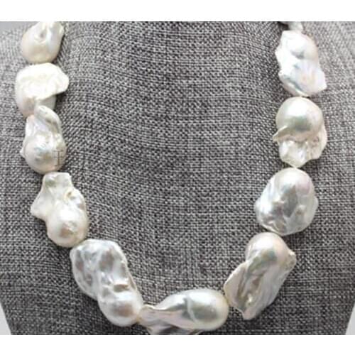 Huge 18"22-35mm natural south sea genuine white baroque pearl necklace 925silver