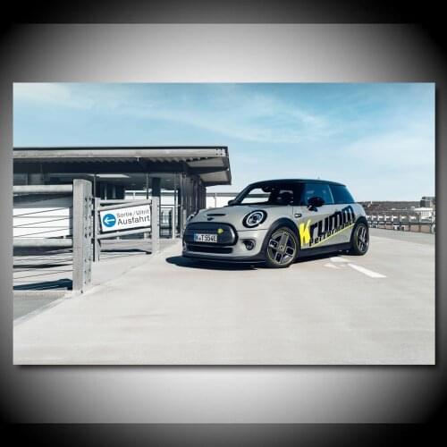 Mini Cooper SE Grey Metallic Sportscar Posters Canvas Printed Home Decor Wall Art Living Room Decorations
