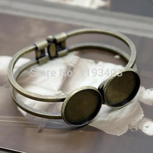2pcs Adjustable Antique bronze plated Pure brass Cuff Bracelet Blank Filigree Bracelet 20 mm Setting (CBS-4)