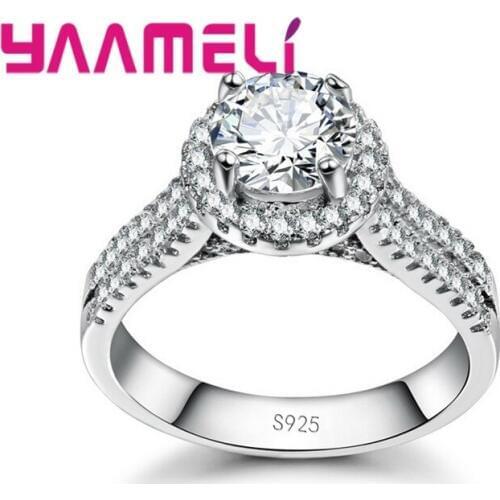 Romantic Crystal Rhinestone Anel Super Flash Classic 925 Sterling Silver Wedding Rings Jewelry Bijouterie Wholesale