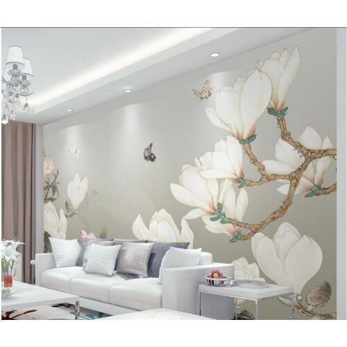 Mural 3d wallpaper Hand-painted Chinese magnolia flowers living style wallpaper Home Decoration