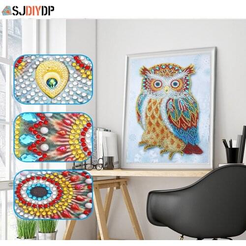 SJDIYD DIY 5D Diamond Painting Animals Owl Special Shaped Drill Rhinestone Art Diamond Embroidery Cross Stitch Kit Home Decort