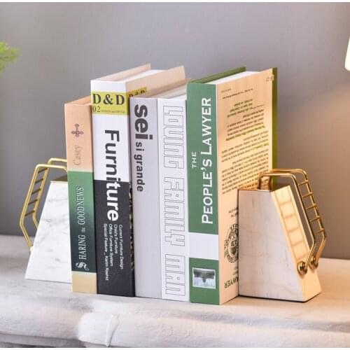 Nordic Bookcase Soft Decoration Accessories Home Furnishings Study Room Marble Golden Metal Escalator Modeling Bookend