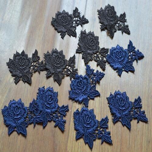Somelace 15pcs/lot blue and brown flowers in the shape of water soluble applique decorative clothing patch