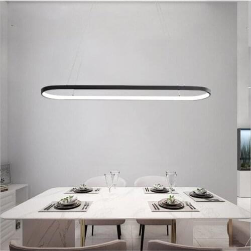 Modern Black/White Dining Room Led Pendant Light Fashion Simple Long Bar Restaurant Suspension Drop Lamp 70/90cm 2091