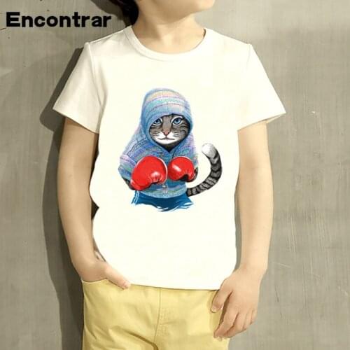 Super Cool Boxing Cat Attack Cartoon Design Baby Boys/Girl T Shirt Kids Funny Short Sleeve Tops Children Cute T-Shirt,HKP5043