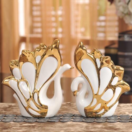 Decoration Home Furnishing ceramic Little Swan living room Lovers gift, wedding figure ornament crafts statue a pair of swan