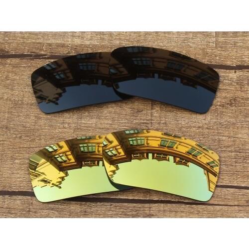 Vonxyz 2 Pairs Stealth Black & 24K Mirror Polarized Replacement Lenses for-Oakley Gascan Frame