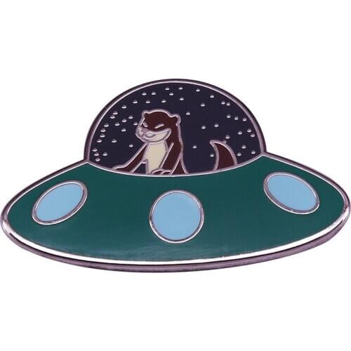 Funny Otter Spaceship Enamel Pin ufo astronomy jewelry metal Alloy fashion gift