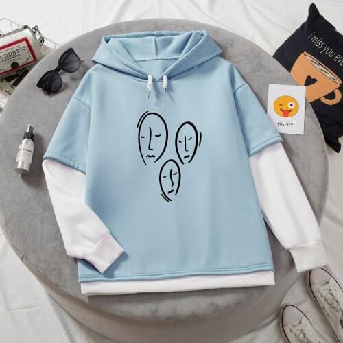 Warm Color Block Sweatshirt for Women Fashion Harajuku Hoodie Face Abstract Ulzzang Hip Hop Streetwear Plus Size Women Clothing