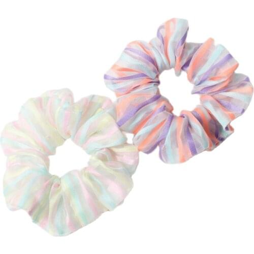 Organza Hair Scrunchies Women Striped Scrunchie Candy Colors Elastic Hair Bands Girls Headwear Rubber Hair Ties Ponytail Holder