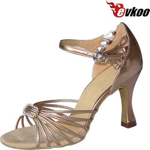 Evkoodance Brand Lady Shoes Salsa Dance 7cm Heel Pu With Crystal Buckle Salsa Latin Dance Shoes Evkoo-202