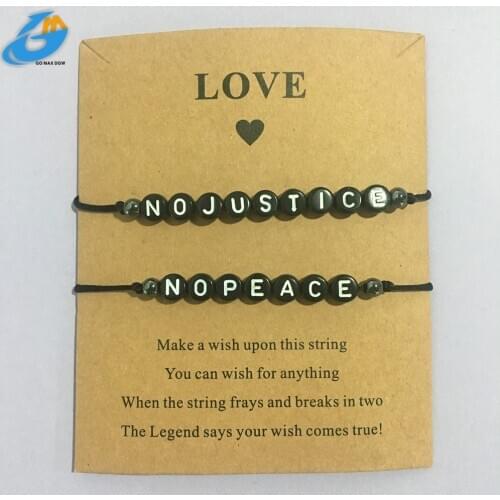 No Justice No Peace Letter Acrylic Beads bracelet Round Flat Alphabet bracelets Jewelry Making Handmade Diy Bracelet for women