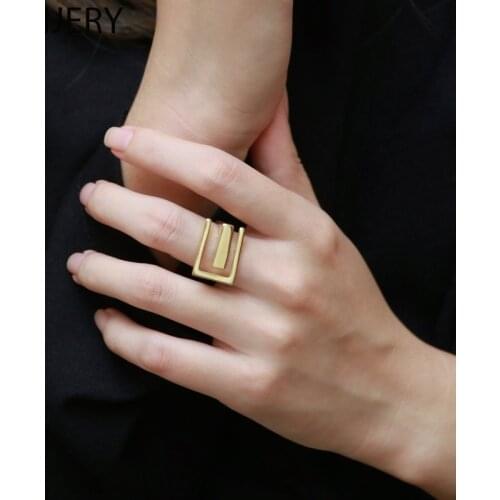ANENJERY 925 Sterling Silver Wide Surface Adjustable Ring for Women Minimalist Gold Color Geometric ring Wholesale S-R855