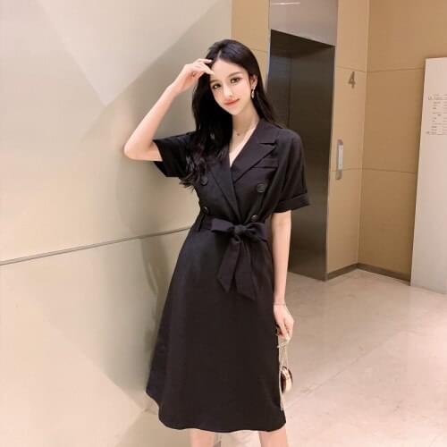 Plus Size Elegant With Belt Fashion Office Lady Sexy Black White beige Summer Women Dress Summer Clothes For Women White Dresses